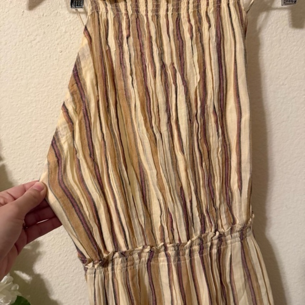 Ulla Johnson Cotton Pinstripe Beige Giulietta Halter Tiered Maxi Sun Dress - Picture 7 of 16